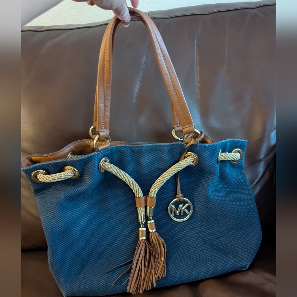 Michael Kors Blue and Tan Tote Bag